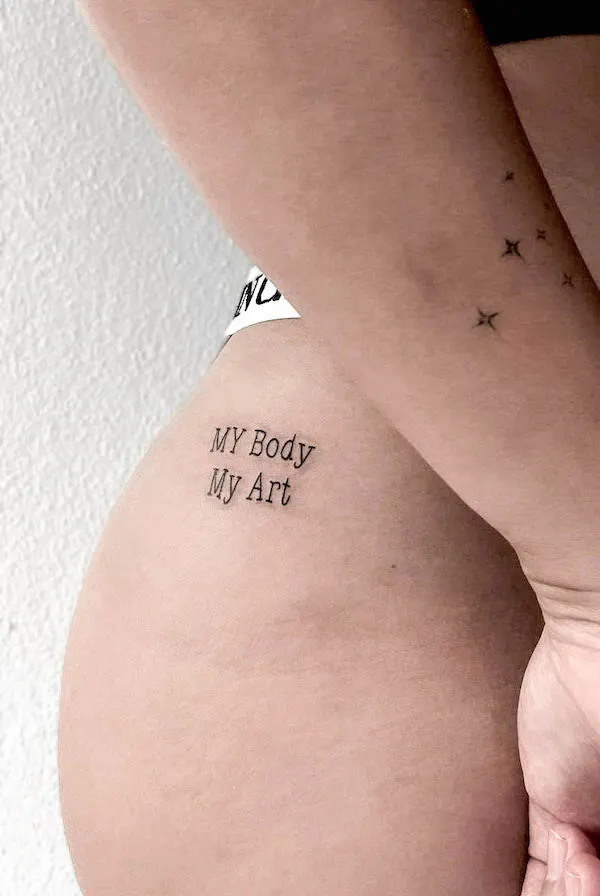 Inspiring quote hip tattoo by @biancaoctavia.p