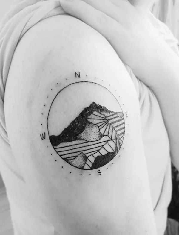 Landscape compass tattoo by @annesolvt