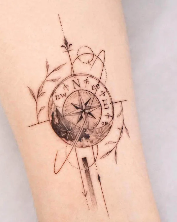 Lunar compass tattoo by @tattooist_giho