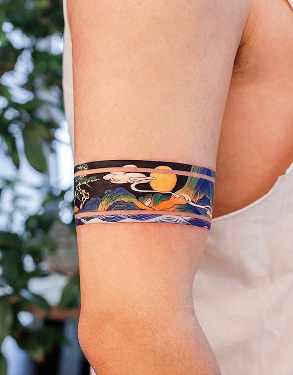 Oriental landscape armband tattoo by @inkflow_franky