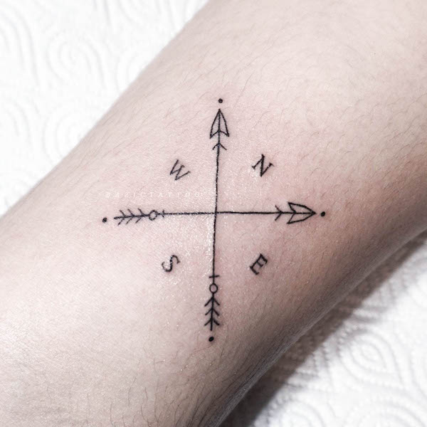 Simple compass tattoo by @bazictattoo