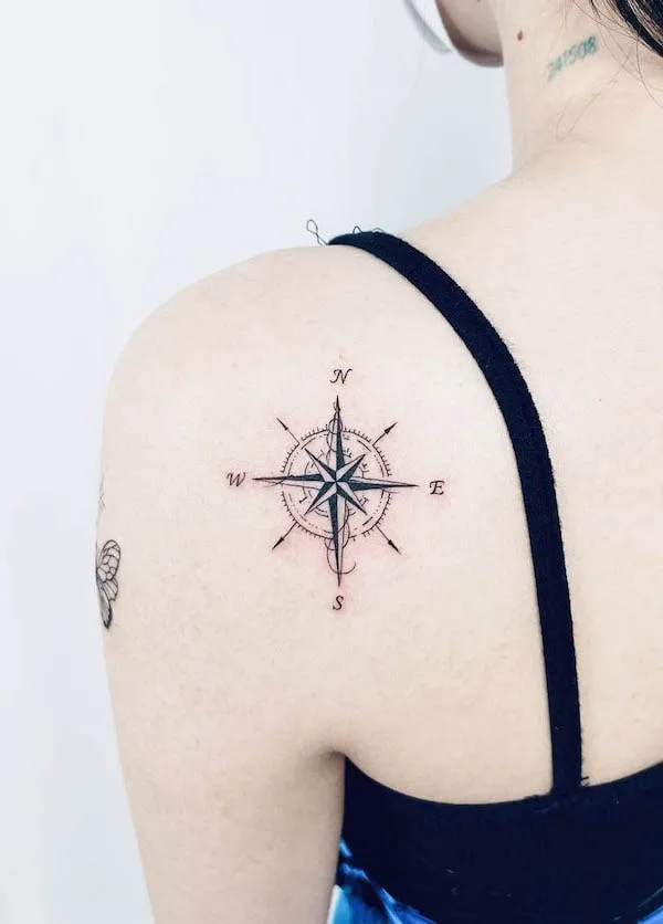 Premium Photo | A close up of a compass tattoo design on a white background  generative ai