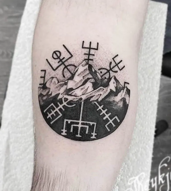 Viking compass mountain tattoo by @reykjavikink