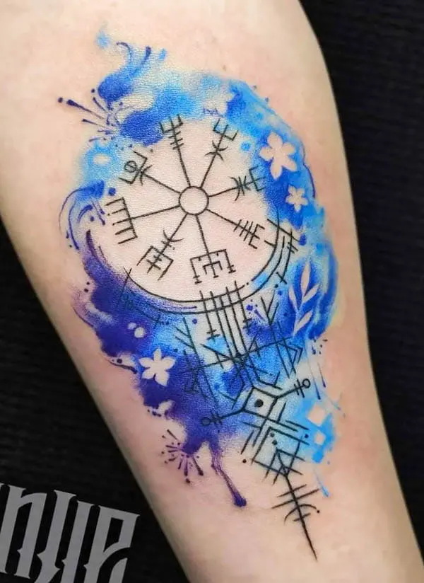 Watercolor compass tattoo by @wenjie_tattoo