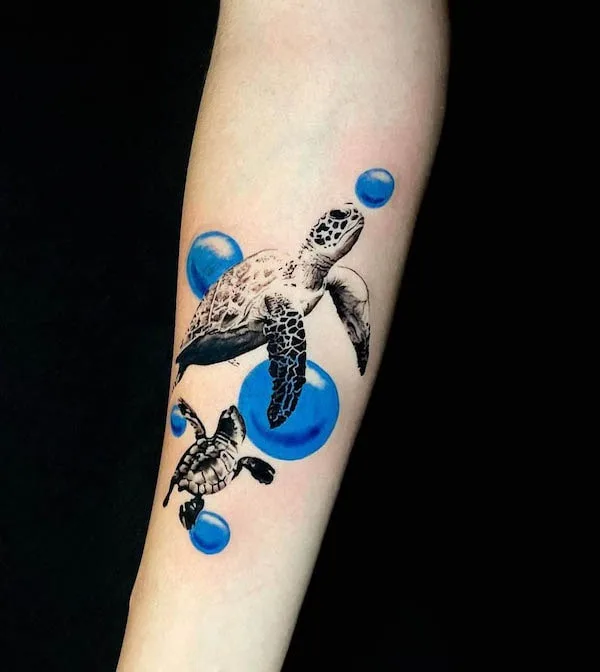 Bubbles and turtles by @shadetattoogallery