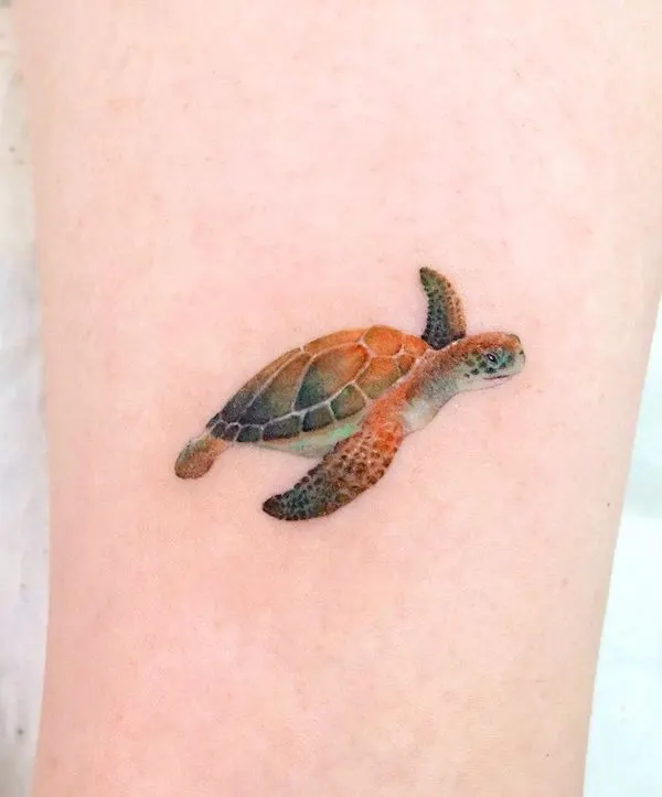 Simple colored sea turtle tattoo by @eunyutattoo
