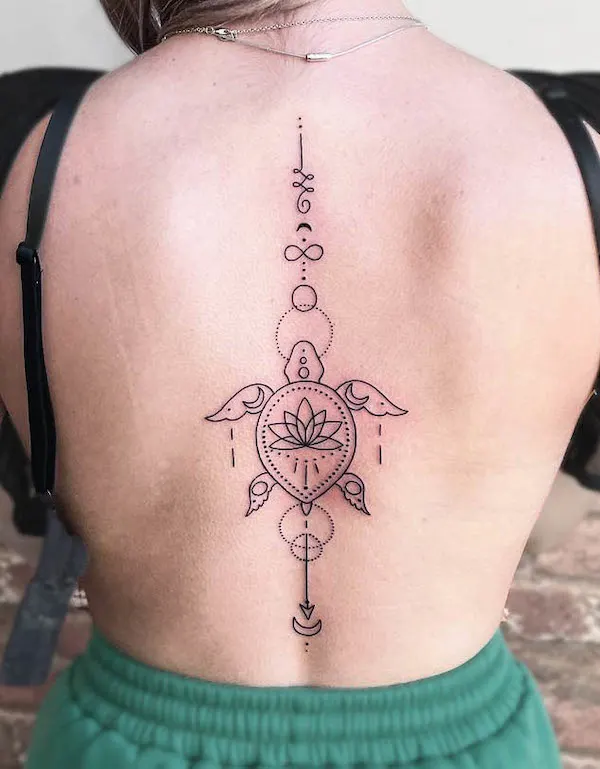 Mandalashell turtle with half moon and geometric drawings   Turtle  tattoo designs Tortoise tattoo Turtle tattoo