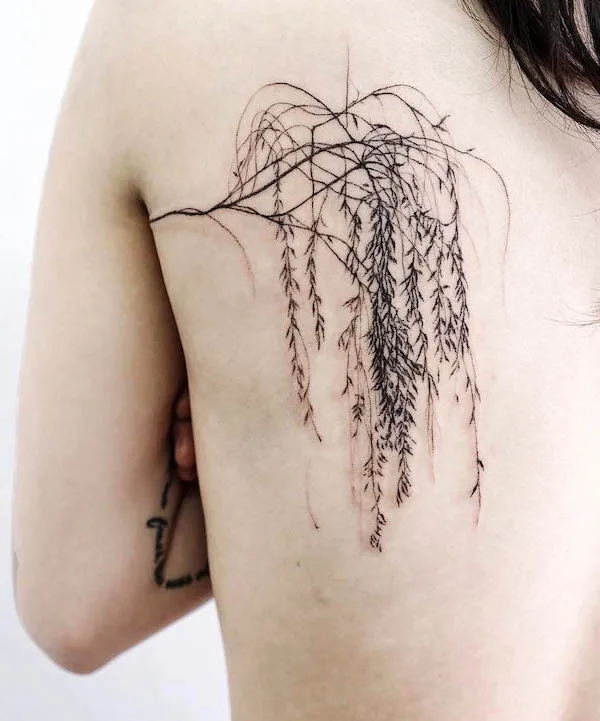 Weeping willow flower tattoos design ideas  Willow tree tattoos Vine  tattoos Brown tattoo ink