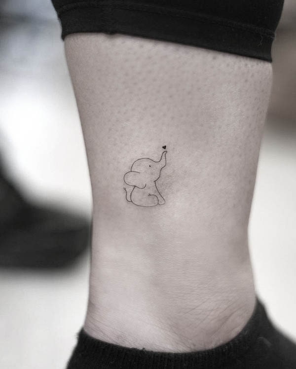 Cute baby elephant ankle tattoo by @ee_ink