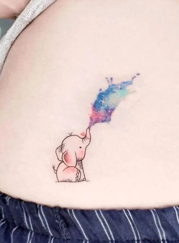Cute baby elephant watercolor tattoo by @kaminey_parindey_tattoo