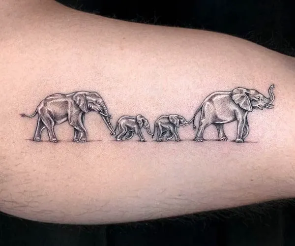 Elephant family metallic tattoo by @cachotatt00