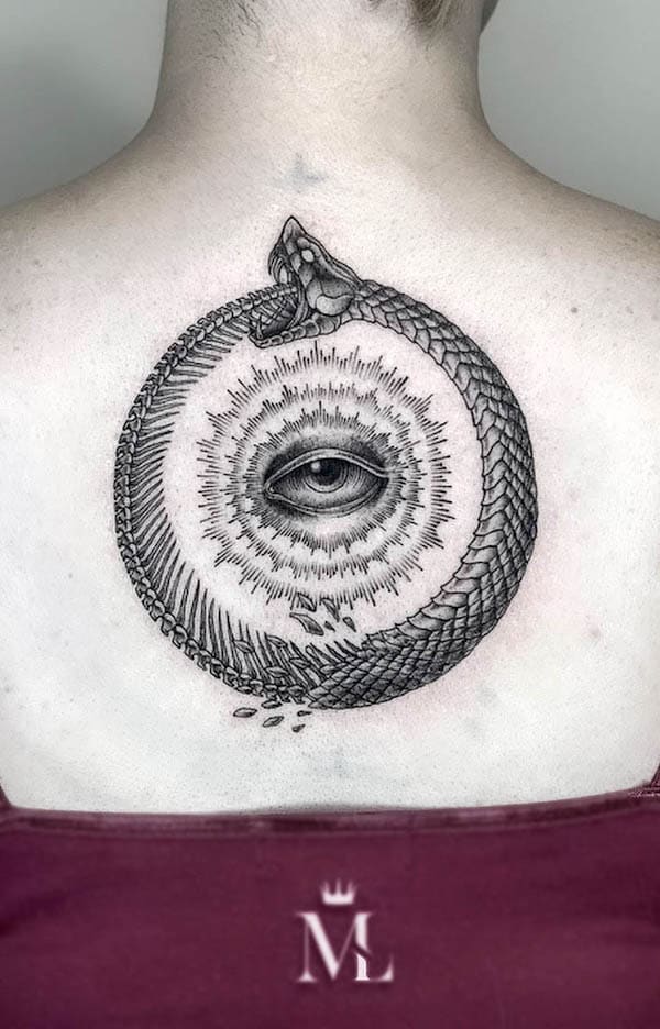 Eye and ouroboros tattoo by @blackjack_ink
