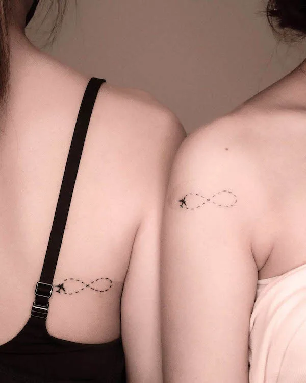 Infinity symbol airplane tattoos for best friends by @eat_my_pen