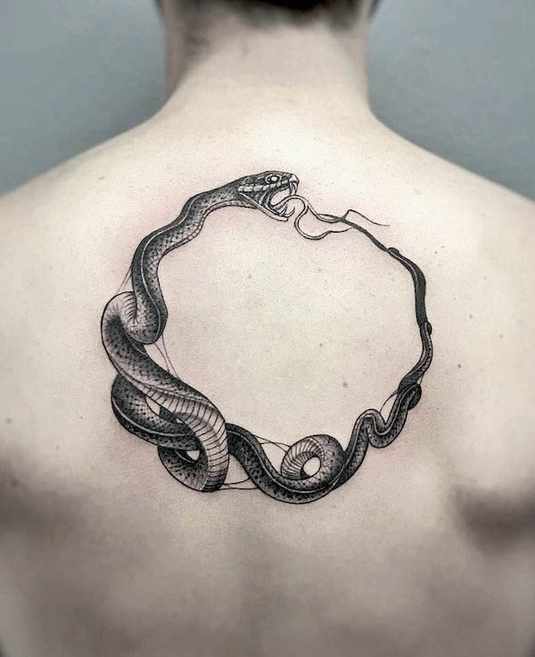 Intertwined snakes ouroboros tattoo by @meng_cz