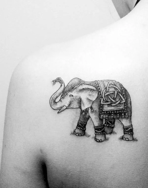 Intricate elephant shoulder blade tattoo by @thegallery_tattoo