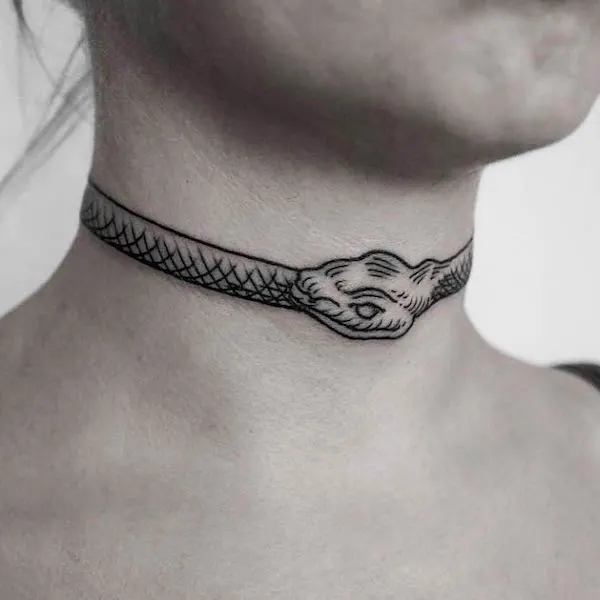 Ouroboros choker necklace tattoo by @child_of_wild
