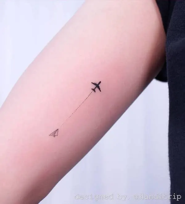 Fine Line Paper Airplane Tattoo ✈️