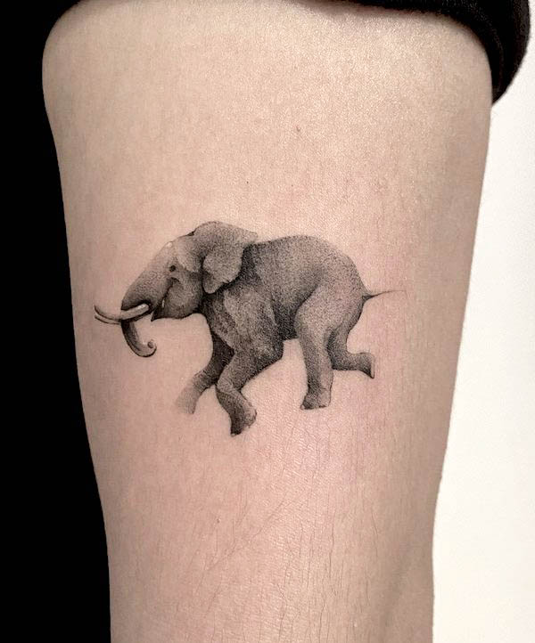 Realism dancing elephant tattoo by @jason_tattoo.666