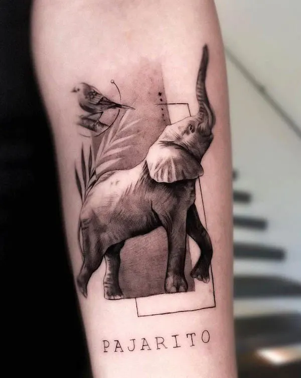 Roaring elephant tattoo by @santiagomolina_art