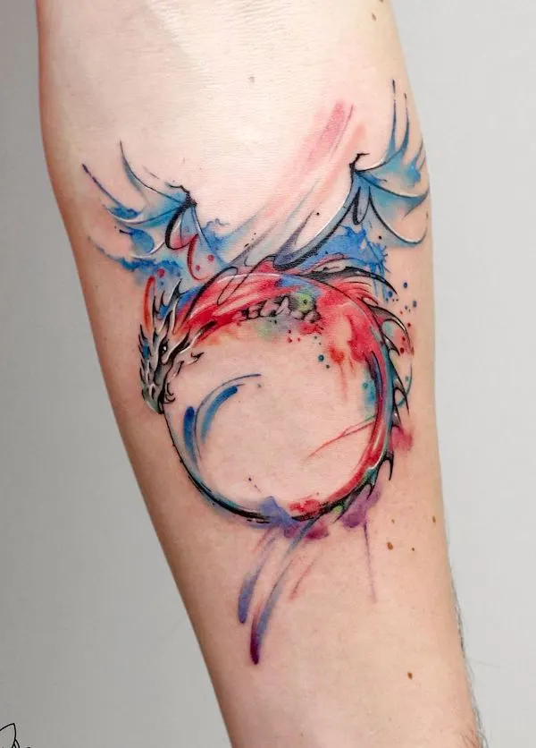 Watercolor dragon ouroboros tattoo by @debrartist