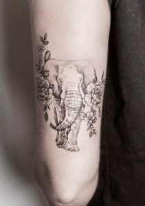 JUSTFOX Temporäres Tattoo – Elefant Mit Mehndi/Indischem Design, Glänzende Körperkunst