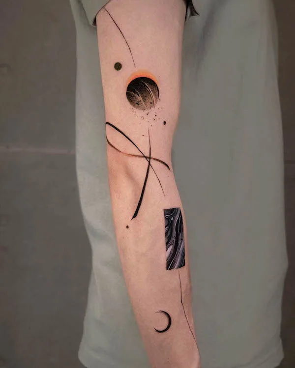 Abstract sun and moon tattoo by @newtattoo_demi
