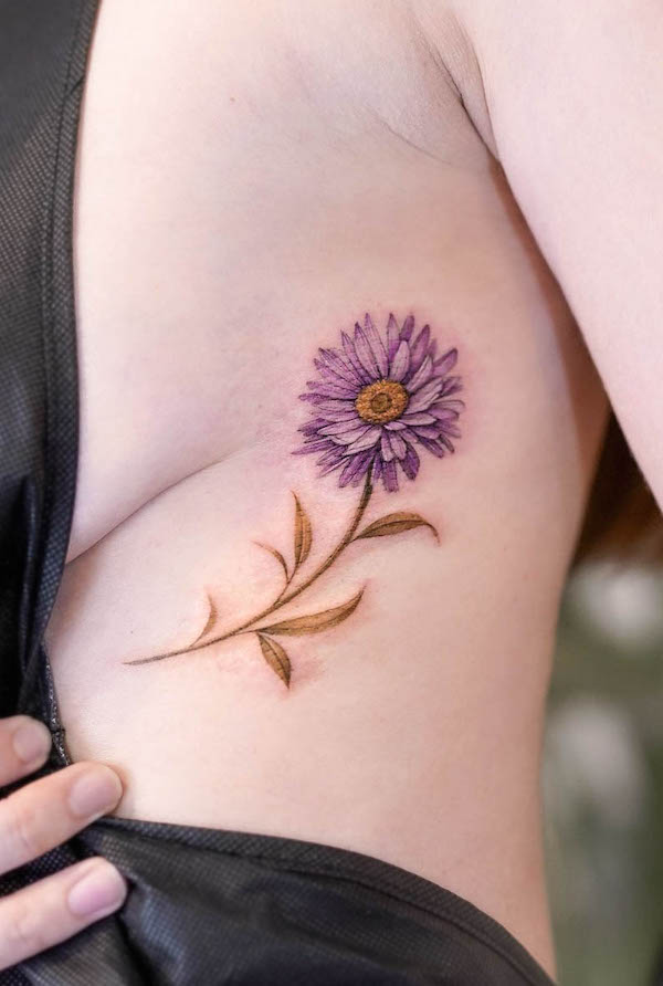 Aster September birth flower tattoo by @yojogrim