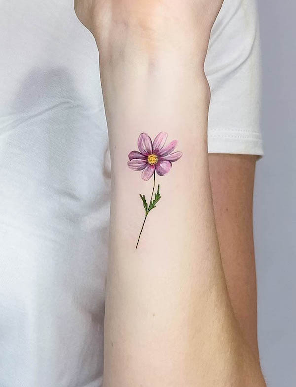 Cosmos October birth flower tattoo by @inkynas