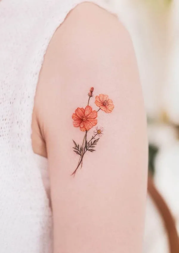 Cosmos October birth flower tattoo by @tattoo.haneul