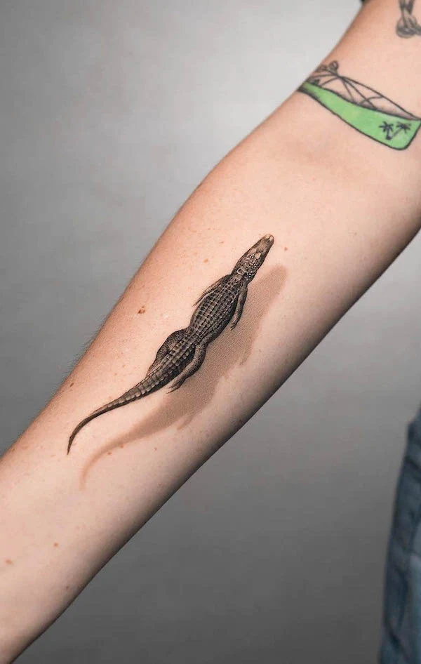 Crocodile arm tattoo by @tatu_panda