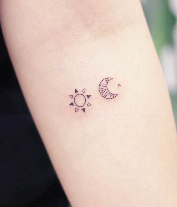 Cute small sun and moon tattoo by @wittybutton_tattoo