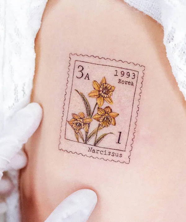 Daffodil March birth flower tattoo by @yojogrim