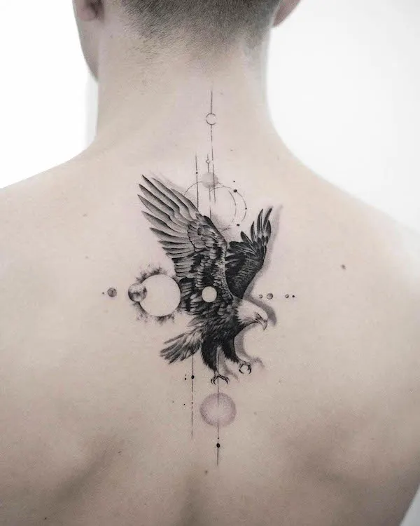 Eagle and sun back tattoo by @bartektattoo