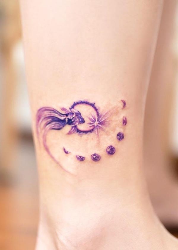 Fish and moon phase ankle tattoo by @tattoo_of_jangmah