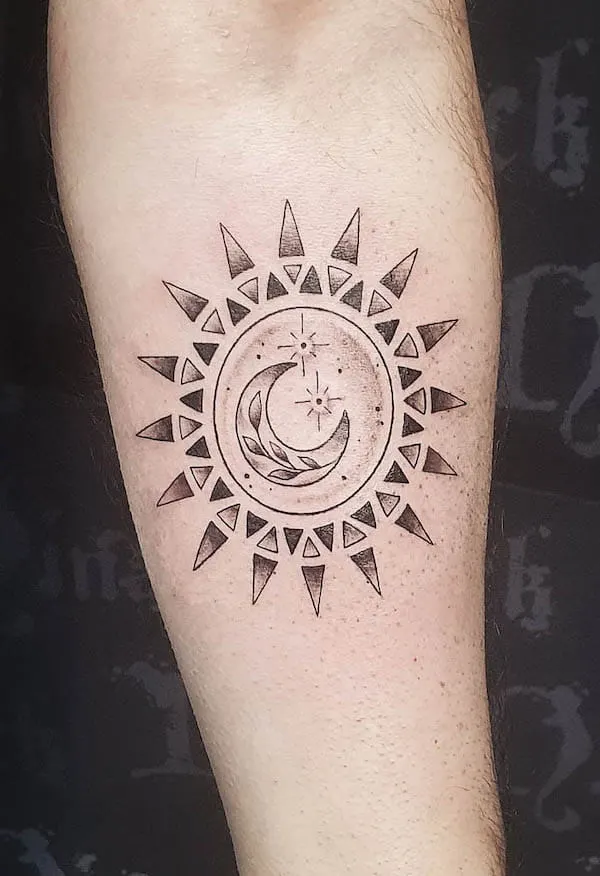 Mandala sun and moon tattoo by @ninarockink