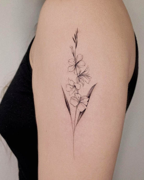 Gladiolus August birth flower tattoo by @tattooist_haedeun