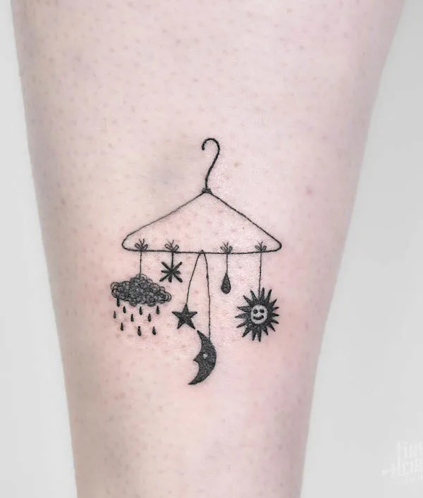 Hanger and sun and moon tattoo by @szalaimimi