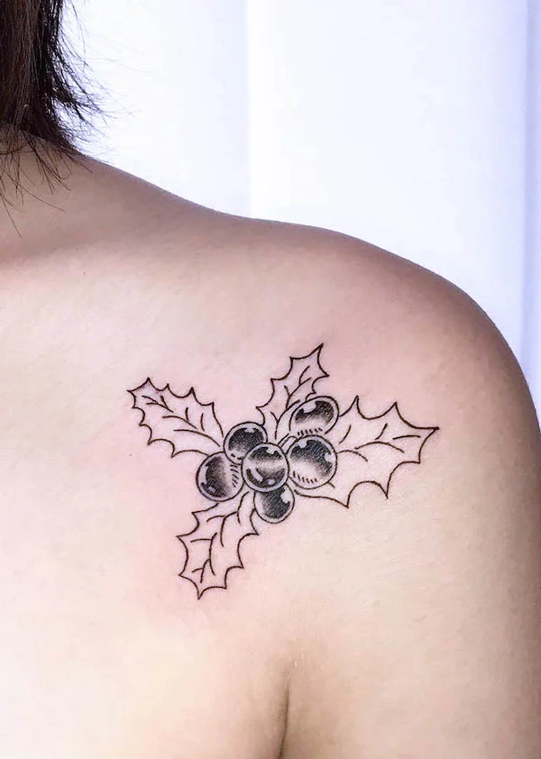 Holly December birth flower tattoo by @yooroo_tattoo