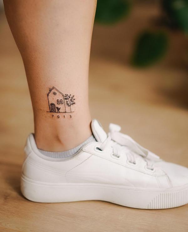 Home ankle tattoo by @atelier.l.rosie