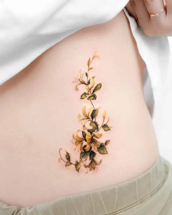Honeysuckle June birth flower tattoo by @donghwa_tattoo