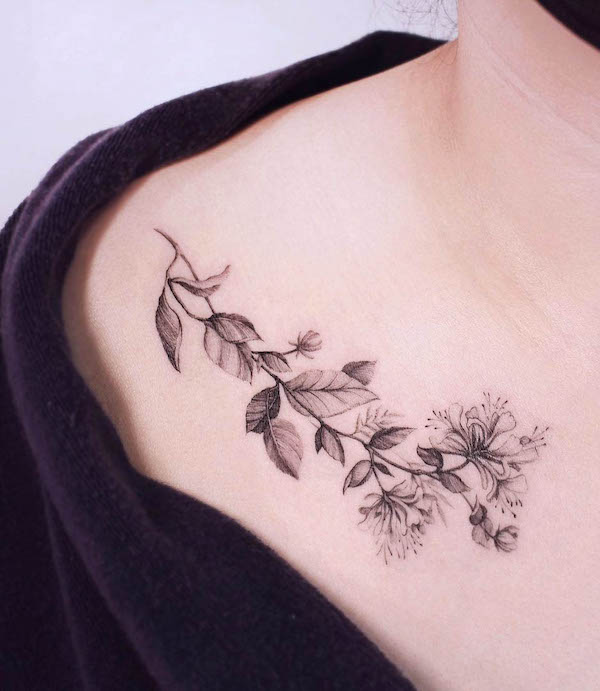 Honeysuckle June birth flower tattoo by @uno.tat