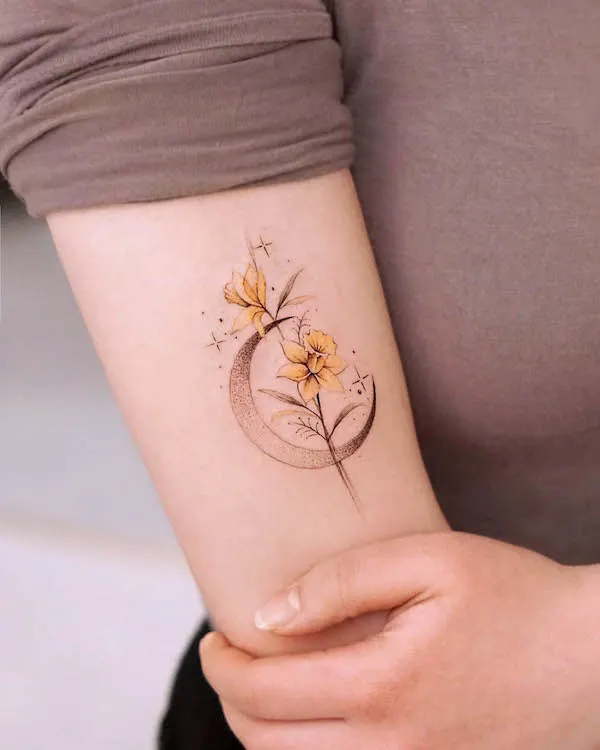 Jonquil March birth flower tattoo by @tattooist_giho