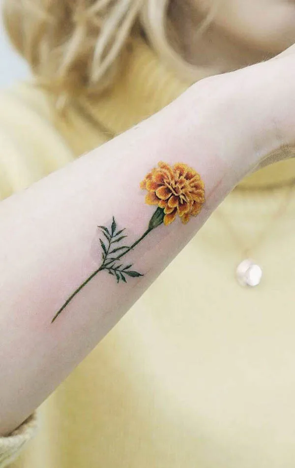 Marigold October birth flower tattoo by @picsola