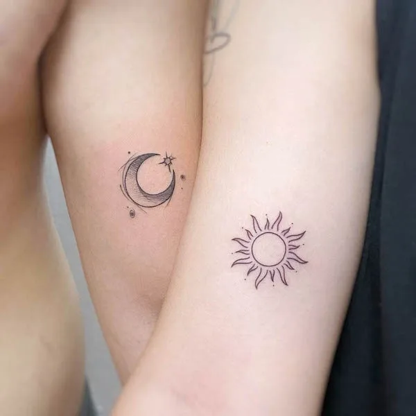 Minimalist sun and moon tattoos by @tattooist.linhbee