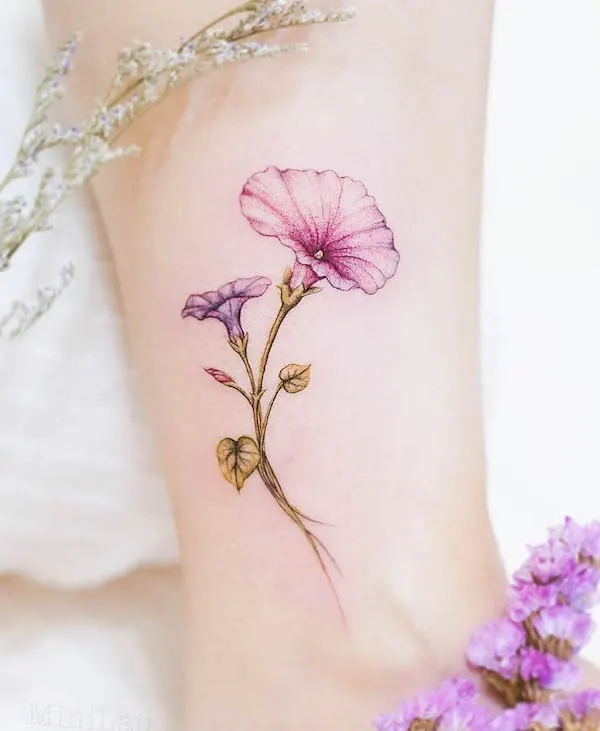 Morning glory September birth flower tattoo by @mini_tattooer
