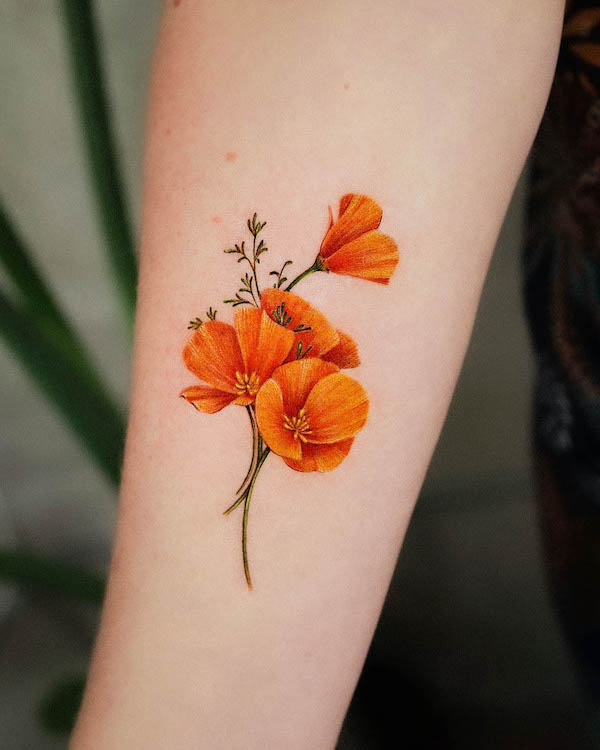 Poppy August birth flower tattoo by @frommay_tat