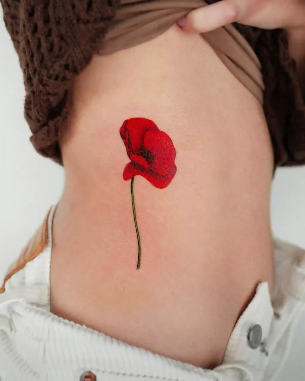 Poppy August birth flower tattoo by @frommay_tat