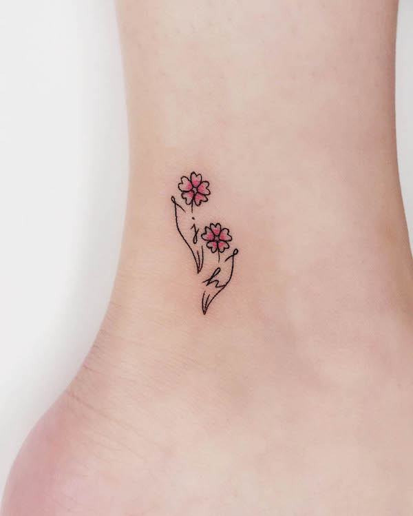 Primrose February birth flower tattoo by @nieun_tat2