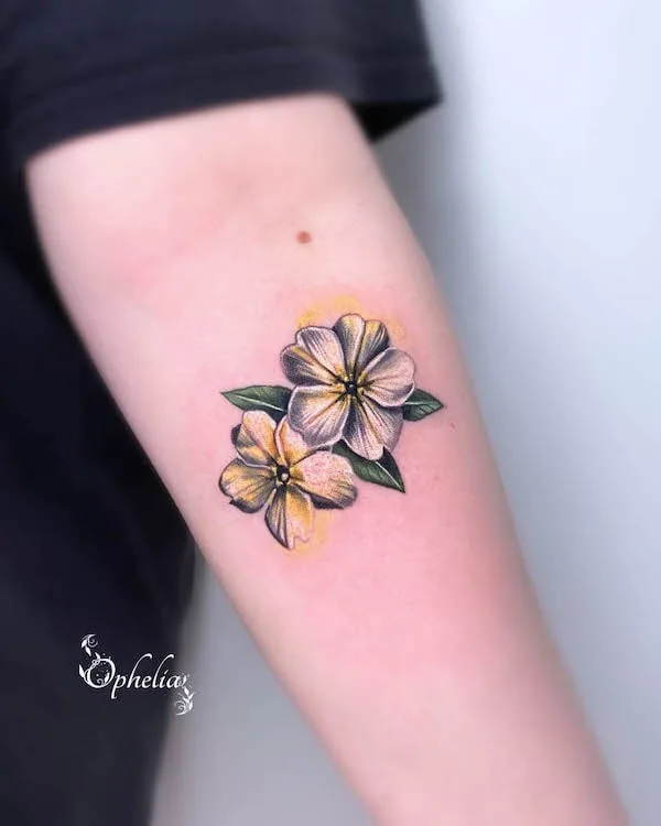 Primrose February birth flower tattoo by @ophelia.bespoke.tattooing