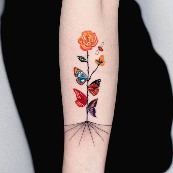 Rose June birth flower tattoo by @hakanadik